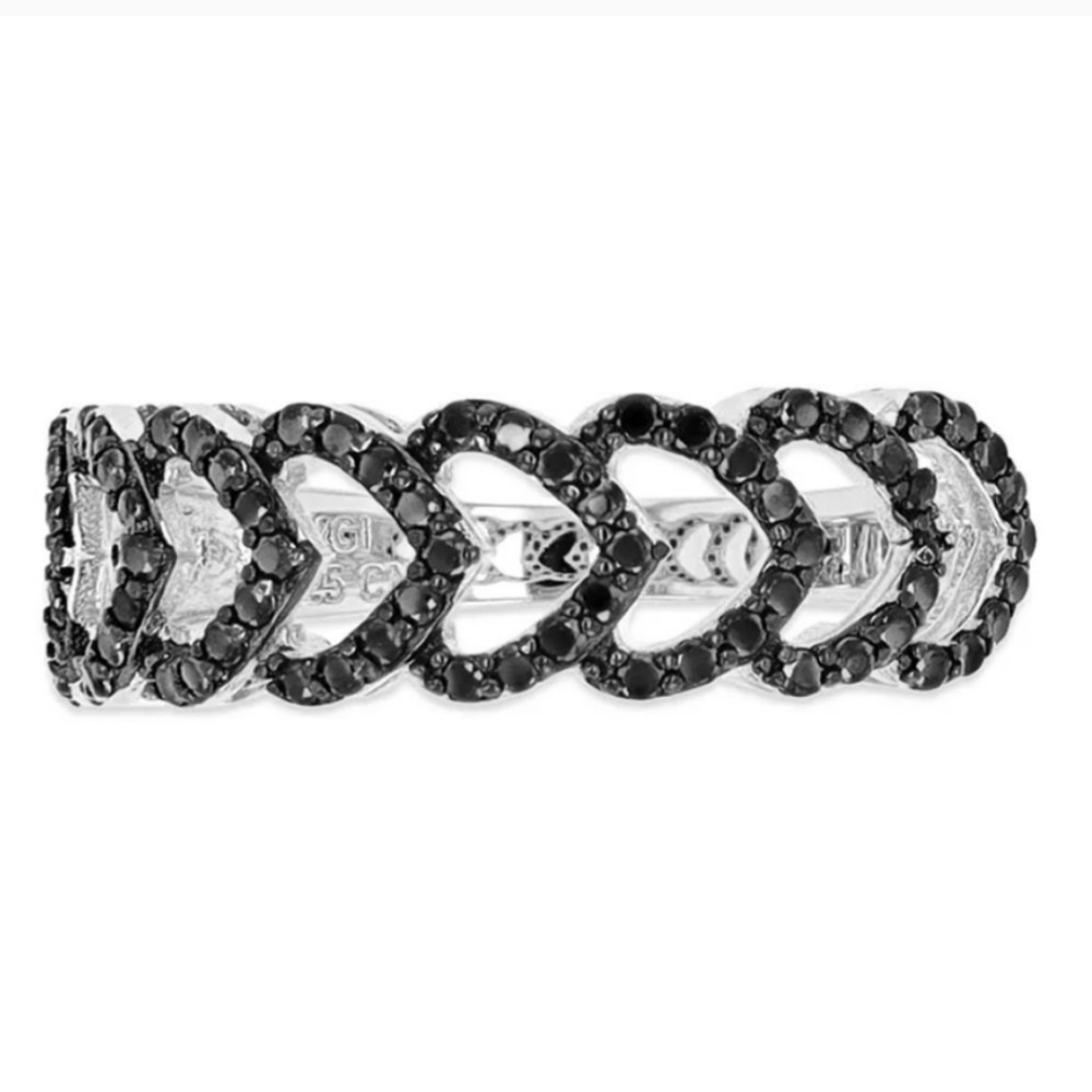 Macy's Black Spinel Multi-Heart Ring (5/8 ct. t.w.) in Sterling Silver Size 7